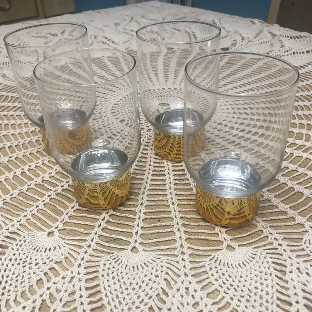 Guilia Gold  Whisky 🥃 Clear Glass Gold Paint Ring Vase  Danish Design Set Of 4
